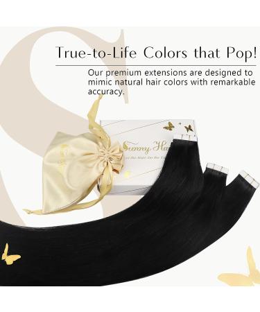 Sunny Jet Black Tape in Hair Extensions - 20pcs, 50g, 22 Inch, Real Human Hair for Black Women - Buy Online on GoSupps.com