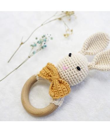 Buy Organic Baby Wooden Teether Crochet Bunny Rattle Pacifier Bracelet - Ideal for Teething Toddlers | International Shipping Available - Buy Online on GoSupps.com