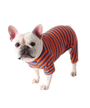 Bt Bear Dog clothing colorful striped pajamas made of soft cotton overall bulldog one-piece costume for puppies small dogs (XS blue orange) X-Small blue with orange