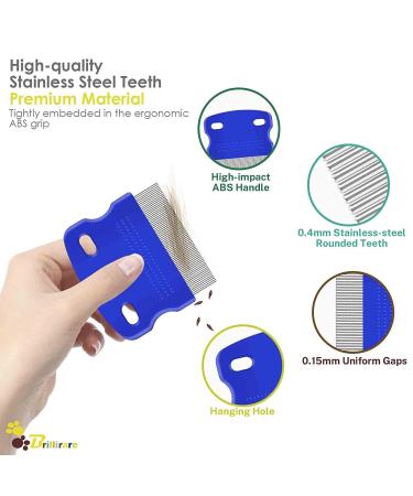BRILLIRARE 4 Pack Stainless Steel Flea Lice Comb | Professional Double Sided Pet Grooming Combs for Dogs & Cats | Tear Stain Remover & Dematting Tool for Small, Medium, Large Pets - Buy Online on GoSupps.com