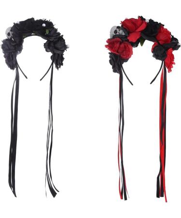 amangul Goth Flower Crowns For Women Gothic Skull Headband Halloween Headband Goth l Headband Day Of the Dead Headband(Black Red) - Buy Online on GoSupps.com