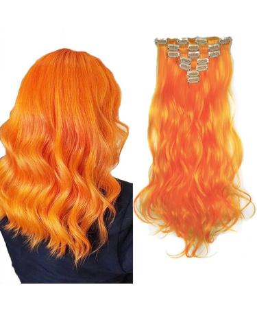 Iluu orange color synthetic curly curly hair 20 "100g japan heat -resistant fiber hair parts 7 pieces 16 clips full head clip in fine hair extensions (#119 orange)