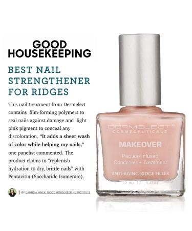 Dermelect Makeover Ridge Filler - Nail Base Coat with Keratin Peptides, Pentavitin & Vitamin B5 - Hydrating, Strengthening, and Concealing Treatment for Nail Ridges, Yellowing, Dryness - 0.4 oz - Buy Online on GoSupps.com