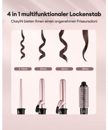 CCKeyin 4 in 1 Curling Iron Set | 9-38mm Ceramic Curling Bar & Brush - Pink | Perfect for Large & Small Curls International Shipping Available - Buy Online on GoSupps.com