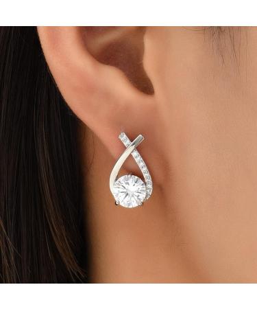Fashionable Cross Earrings - Sparkling Zirconia Jewelry Gift for Women & Girls | Elegant E2F6 Style in Silver - Buy Online on GoSupps.com