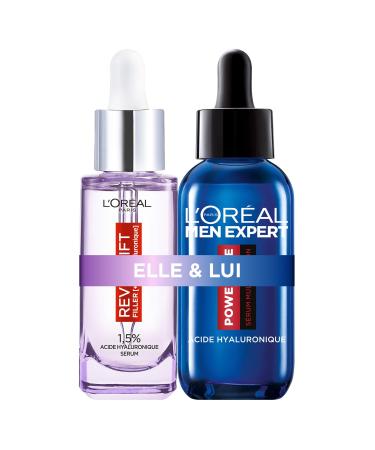 L'Or al Paris - Hyaluronic Acid Facial Care Routine For Women & Men - Revitalift Filler & L'Or al Men Expert Anti-Wrinkle & Moisturizing Serum - For All Skin Types - Pack of 2x30 ml
