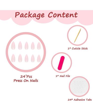 24Pcs Short Almond French Fake Nails - Pink Glitter Elegant Design - Reusable Acrylic Full Cover Press On Nails for Women and Girls - Nail Art Accessories - Buy Online on GoSupps.com