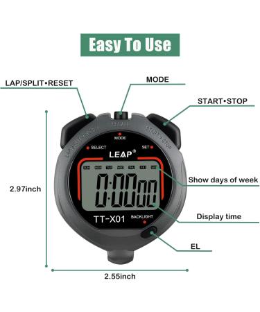 LEAP Digital Stopwatch Timer - Large Display, 30M Waterproof, EL Backlight - Ideal for Sport Coaches, Referees, Fitness Teachers, and Athletes - Gray - Buy Online on GoSupps.com
