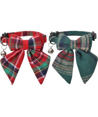 Lamphyface Christmas Cat Collar Breakaway with Cute Removable Bow Tie Flower Bandana and Bell for Kitty Adjustable Safety Plaid Bowtie new