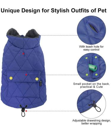 Docio XL Dog Winter Coat Cotton Padded Jacket with Crawl Bag for Small Dogs Dark Blue Vest (1 Pack) - Buy Online on GoSupps.com
