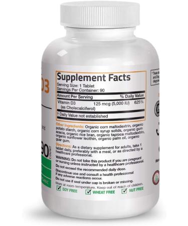 Bronson Organic Vitamin D3 5000 IU Supplement - Non-GMO, USDA Certified - 90 Tablets - Buy Online on GoSupps.com