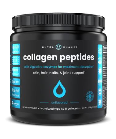 Collagen Peptides Powder - Enhanced Absorption Double Hydrolyzed Grass Fed Keto Protein Powder with Vitamin C - Premium Supplement for Hair Growth Skin Nails Joints & Bones Unflavored