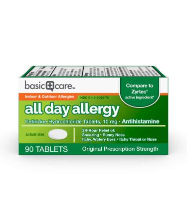 Amazon Basic Care All Day Allergy Cetirizine Hydrochloride Tablets 10 mg Antihistamine 90 Count