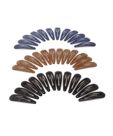 yueton 36pcs Black Blue Brown Glossy Snap Prong Clips Bendy Hair Clips Barrettes for Ladies Girls Hair Bows
