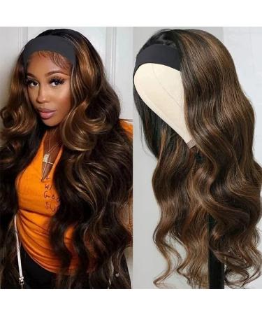 UNice FB30 Ombre Highlight Body Wave Headband Wigs Human Hair Balayage Brown Wig with Dark Roots for Women, Brazilian Virgin Hair Glueless None Lace Front Wig Wear and Go 150% Density 16Inch 16 Inch (Pack of 1) Ombre Brown…