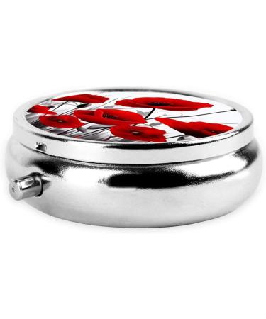 Red Poppy Flower Portable Metal Pill Box - Mini 3-Compartment Design for Travel | Ideal for Small Pills - Buy Online on GoSupps.com