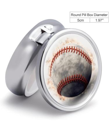 Baseball Print Round Pill Box - 3 Compartment Medicine Organizer | Decorative Metal Portable Pocket Pill Case - Buy Online on GoSupps.com