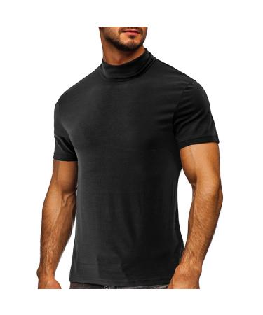 Casual Mens Mock Turtleneck Short Sleeve Pullover Slim Fit Basic T-Shirts Tops Black Small