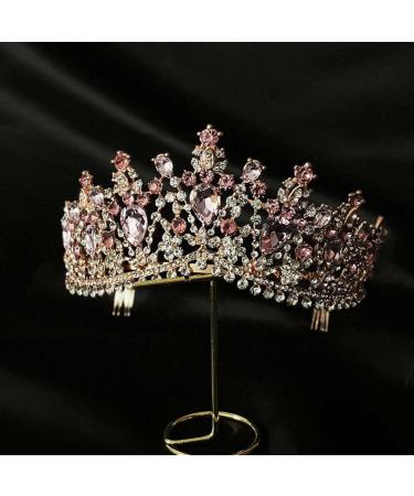 Girls Sweet 16 Homecoming Crown Rose Pink Rhinestones Quinceanera Prom Hair Accessory - Buy Online on GoSupps.com