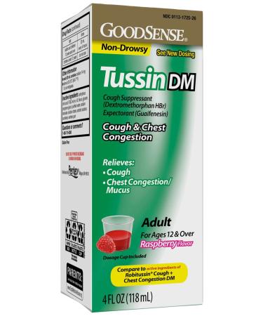 GoodSense Tussin Cough Syrup DM Cough and Chest Congestion Relief Raspberry Flavor 4 Fl Oz - Buy Online on GoSupps.com
