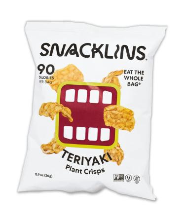 SNACKLINS Plant Based Crisps, Low Calorie Snacks, Vegan, Gluten-Free, Grain-Free, Healthy, Crunchy, Puffed Snack - Teriyaki, 0.9oz (Pack of 12) 0.9 Ounce (Pack of 12)