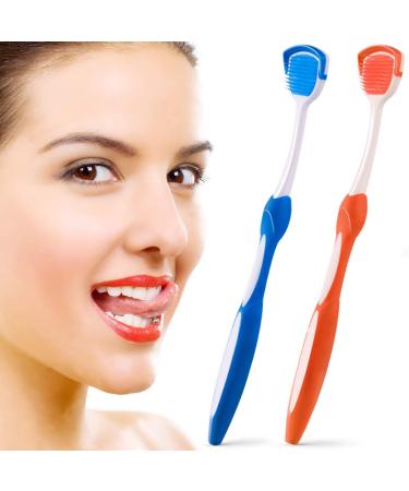 Tongue Brush, Tongue Scraper, Tongue Cleaner Helps Fight Bad Breath, 2 Tongue Scrapers, 2 Pack (Blue & Orange)