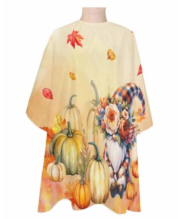 Autumn Gnomes Pumpkin Barber Cape - Salon Hair Cutting Cape for Women Men Kids Adults Thanksgiving Orange Maple Leaves Haircut Cape with Adjustable Elastic Neckline Hairdressing Stylist Accessories 1 piece 55x63 Inch Orange