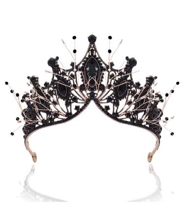 Kilshye Baroque Black Crown Rhinestone Queen Crowns Wedding Bridal Tiaras Prom Hair Accessories for Women and Girls A-Black