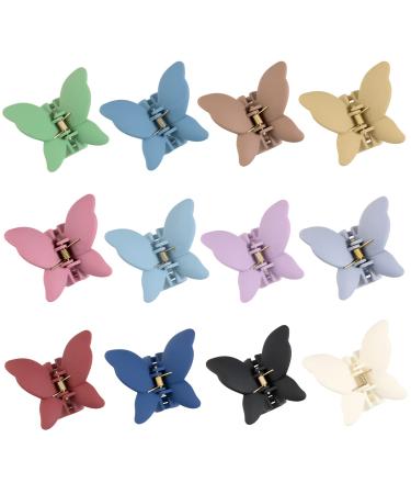 12 PCS Claw Clips Large Hair Jaw Clips for Women Girls Thick Hair 12 Colors Matte Big Hair Claw Clips Non Slip Strong Hold Hair Catch Clamps Barrettes Headwear Accessories for Thin Hair Butterfly Claw Clips