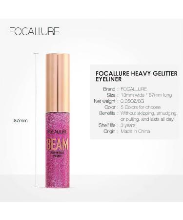 FOCALLURE Beam Eyeliner - Metallic Glitter Waterproof Liquid Eyeliner Pencil - Long Lasting Sparkling Makeup - 01 PLATINUM - Buy Online on GoSupps.com