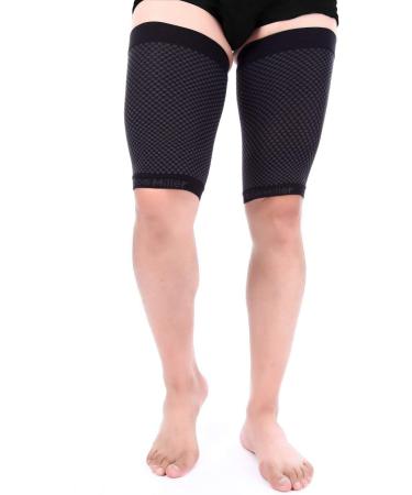 Doc Miller Thigh Compression Sleeve - 1 Pair, Quad & Thigh Wrap for Men and Women - Enhanced Blood Circulation, Muscle Recovery, Upper Thigh Support - Anti-Slip Silicone Band - Black, X-Large - Buy Online on GoSupps.com