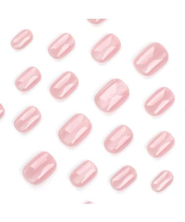 24-Piece Jelly Pink Press-On Nails - Short Angular French Artificial Nails for DIY Manicure | Full Cover Acrylic Fake Nails for Women & Girls - Buy Online on GoSupps.com