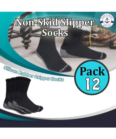 Yacht & Smith 12 Pairs Diabetic Gripper Socks in Black - Non-Skid Bottom, Loose Fit - Wholesale Bulk for Men - Buy Online on GoSupps.com