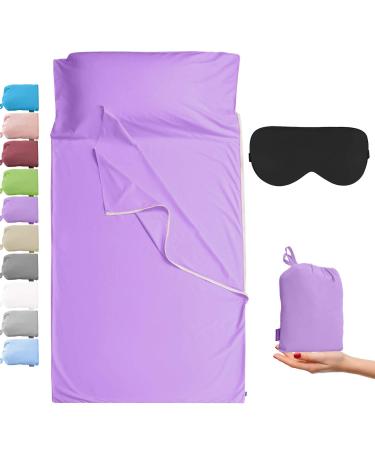 Cozysilk Brand - GANNAFEE Cotton Sleeping Bag Liner with Zipper - 100% Cotton Travel Sheet Sleep Sack Adult - Travel Sleeping Bag for Hotels Camping Hiking Single Luxury - 41 x 87 inch Lavender