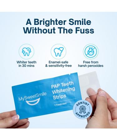 MySweetSmile PAP Teeth Whitening Strips - Enamel-Safe Dentist-Approved Peroxide-Free - 21 Treatments - IndyBest Award Winner - Mint Flavor - Buy Online on GoSupps.com