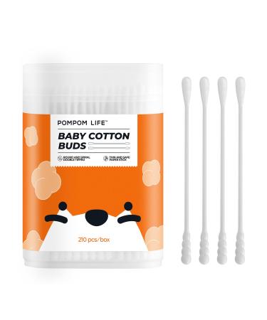 POMPOM LIFE Baby Cotton Swabs 210 Count Double Tipped Cotton Buds with Paper Stick Round and Spiral Good for Baby Ear and Nose Clean 1pack