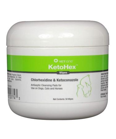 VETONE KetoHex Antifungal & Antibacterial Veterinary Formulated Wipes | Designed to Clean Dogs, Cats & Horses | 50-Count Wipe Jar