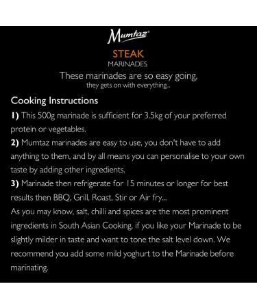 Mumtaz STEAK Marinade Sauce - Pack of 3x500g 15 Minute Magic Marinade Medium Spiced BBQ-Grill-Roast-Stir or Air fry All Natural Ingredients Gluten Free Vegan Friendly. - Buy Online on GoSupps.com