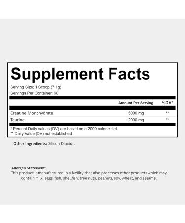Creatine with Taurine for Women & Men - Unflavored Micronized Creatine Monohydrate Plus Taurine Powder to Support Muscle Strength Recovery & Brain Health (60 Servings) Unflavored 14.96 Ounce (Pack of 1) - Buy Online on GoSupps.com