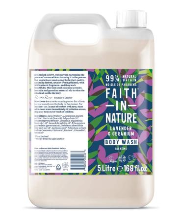 Faith In Nature Natural Lavender & Geranium Body Wash Nourishing Vegan & Cruelty Free No SLS or Parabens 5L Refill Pack lavender & geranium 5 l (Pack of 1)