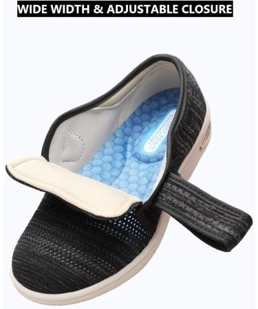 DENACARE Women's Wide Width Diabetic Shoes | Adjustable Closure | Lightweight & Comfortable | Ideal for Edema, Plantar Fasciitis, Bunions, Arthritis | SW3 Black/Grey - Buy Online on GoSupps.com