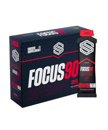 Focus90 Cherry Caffeine Energy Gels (12 x 70g) - 200mg Caffeine Per Serving Quick Release Pre-Workout Gel by Soccer Supplement Informed Sport Tested