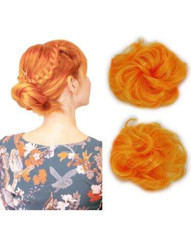 iLUU Fashion Orange Updo Hair Bun Synthetic Scrunchie Messy Hair Bun Extensions Elastic Donut Chignon Ponytail Hairpiece Rubber Band Hair Extensions Wavy Buns for Beauty Women Party (2pcs 119#) #119-orange color