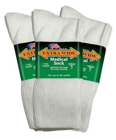 Extra Wide Men's and Women's Up to 6E Unisex Medical Mid Calf Crew 3PK Antimicrobial Made in USA! M White - Buy Online on GoSupps.com