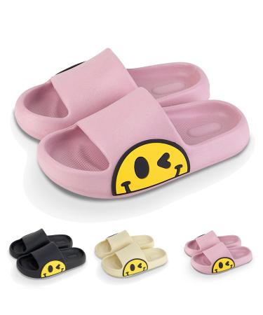 Smiley Face Slides for Women and Men Pillow Slides Sandals Indoor Outdoor Smiley Slippers Non Slip EVA Sandals for Girl and Boys Open Toe Spa Bath House Shower Shoes Cloud Slides Quick Dry Casual Unisex Slippers 5-6 Women/4-5 Men Pink