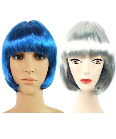 Bob wig 55*65cm 2 pieces wig brief bob werry women wigs short wig student wig heat -resistant blue gray for women natural artificial hair wig short hair with flat pony
