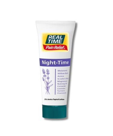 Real Time Pain Relief Night Time Cream 4oz Tube - 22 Natural Ingredients: 5% Arnica Melatonin & Lavender - Aids Sleep & Eases Discomfort in Joints Muscles Nerves Back Aches Bruises & Body Tension 4 Fl Oz (Pack of 1)