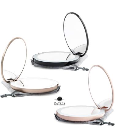 Mavoro LED Lighted Travel Makeup Mirror 1x/10x Magnification - Daylight LED Portable Mirror - 5 inch (Black) - Buy Online on GoSupps.com