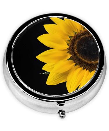 Wild Sunflower Round Pill Box - 3 Compartment Mini Decorative Pocket Organizer for Travel & Vitamins - Buy Online on GoSupps.com