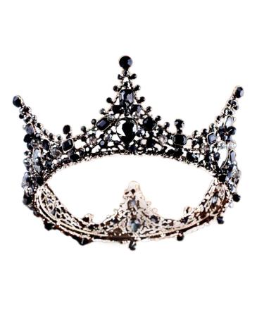Frcolor Baroque Tiara Bridal Headpiece Wedding Crown Rhinestone Hairband Headwear (Black)